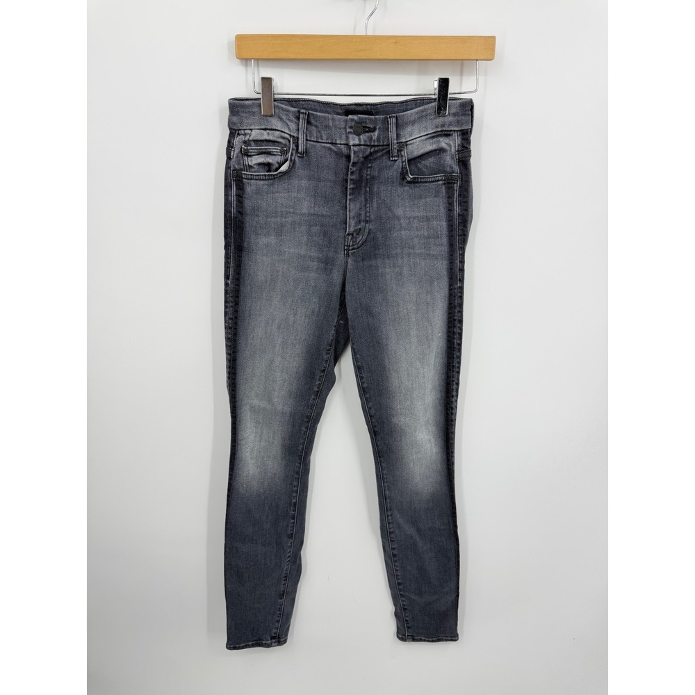 Mother High Waisted Looker Jeans Women 27 Grey Miss Moody Two Shoes Racer Stripe